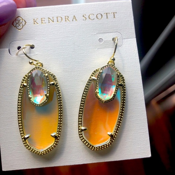 NWT Kendra Scott RARE Emmy Earrings Double Dichroic Yellow Gold GORGEOUS! - Picture 13 of 15